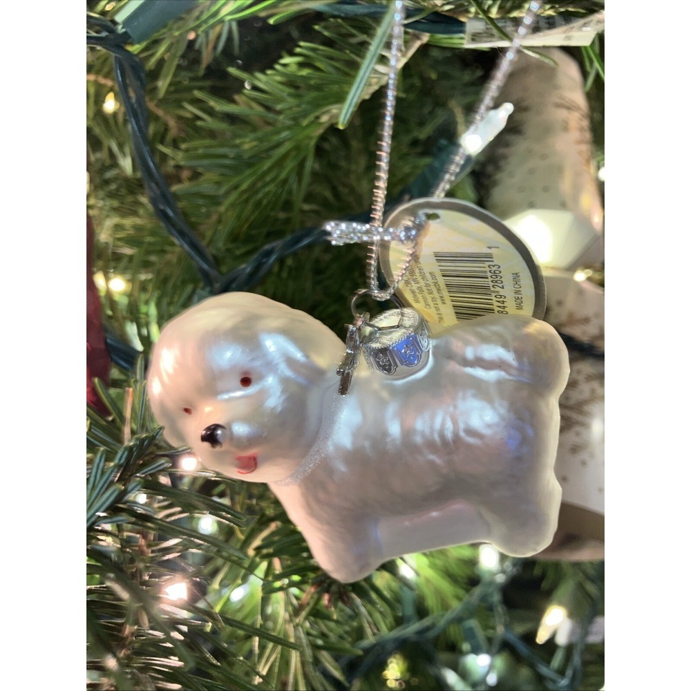Bichon frise glass  christmas tree Ornament Midwest CBK Inc 3" Glasswork